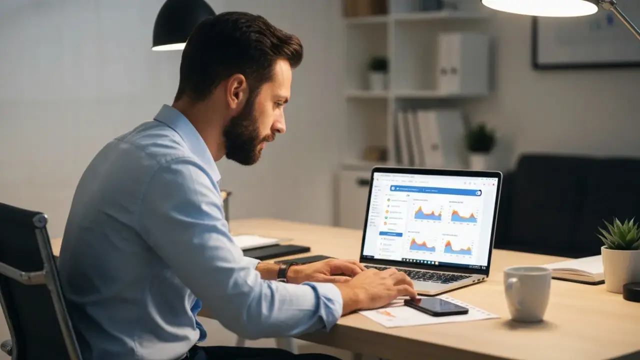 בעל עסק קטן לומד איך לפרסם בגוגל דרך ממשק Google Ads